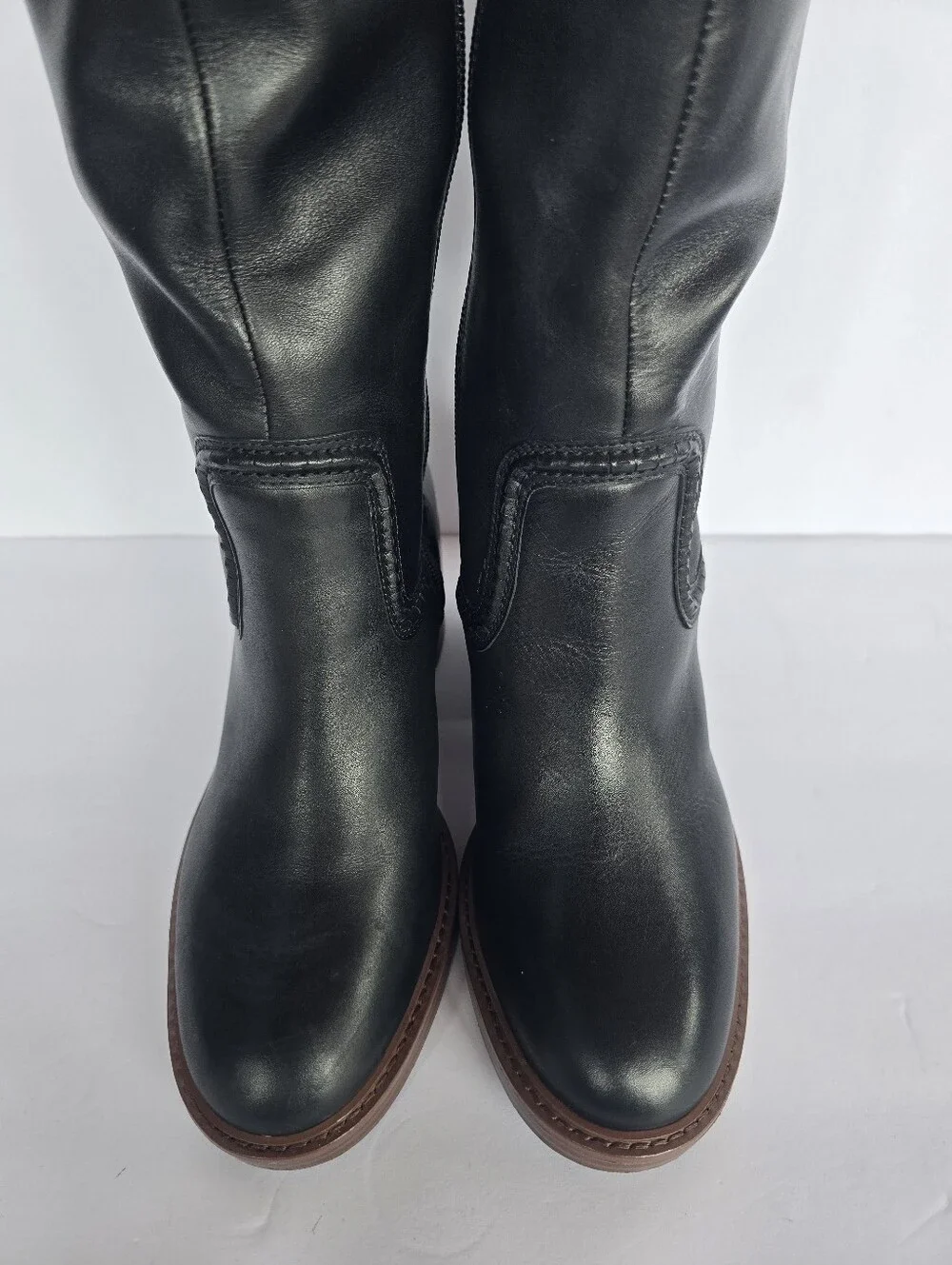 Vince Camuto Vuliann 6/36.5 EU Knee Leather Boots with Brown Stacked Heel & Sole